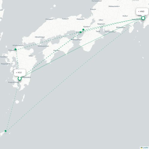 Mapa lotu bezpośredniego Kagoshima – Tokio