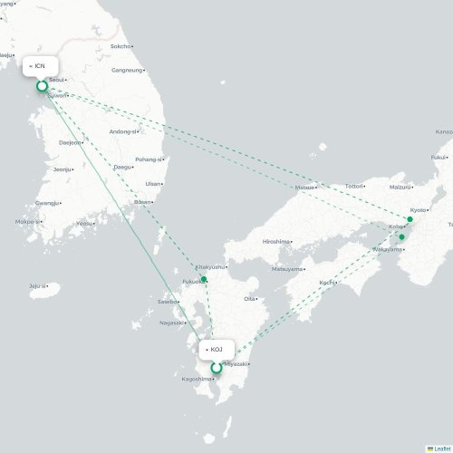 Kagoshima - Incheon carte du vol direct
