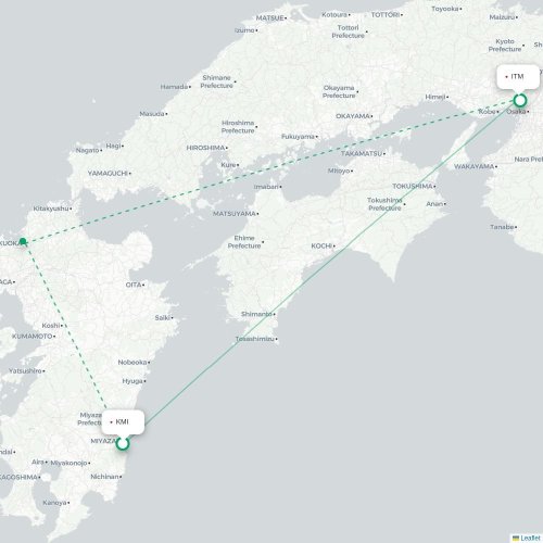 Mapa lotu bezpośredniego Kagoshima – Osaka