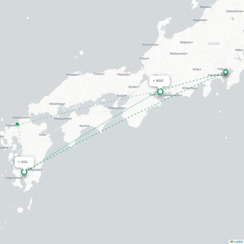 Mapa lotu bezpośredniego Kagoshima – Nagoja