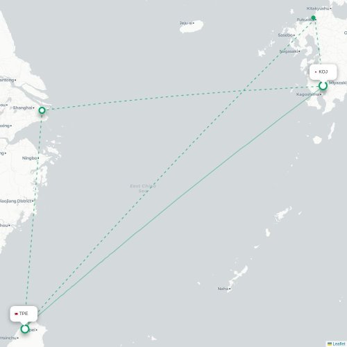 Mapa de vuelo directo Kagoshima - Taipéi