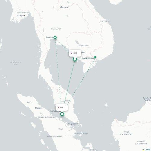 Sihanoukville – Kuala Lumpur suoran lennon kartta
