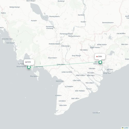 Mapa lotu bezpośredniego Krong Preah Sihanouk – Ho Chi Minh