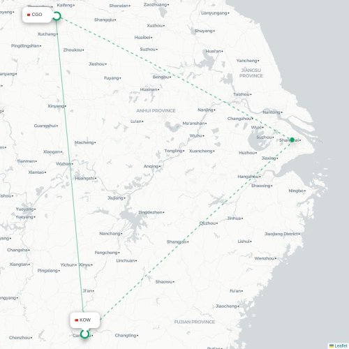 Mapa lotu bezpośredniego Ganzhou – Czengczou
