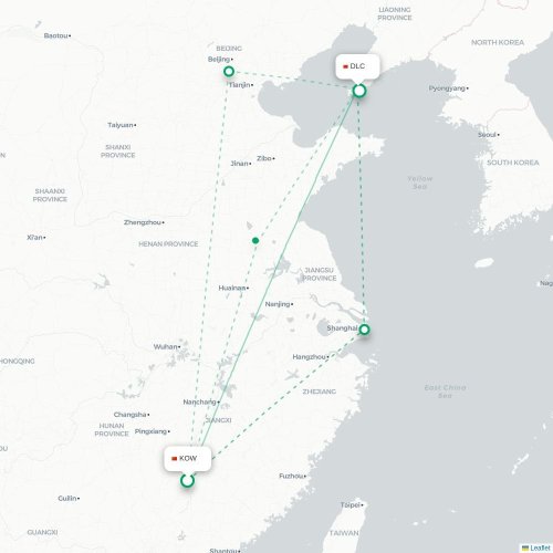 Mapa lotu bezpośredniego Ganzhou – Dalian