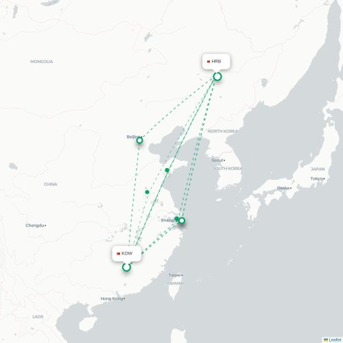 Mapa lotu bezpośredniego Ganzhou – Harbin