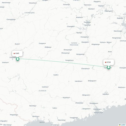 Mapa lotu bezpośredniego Ganzhou – Guiyang