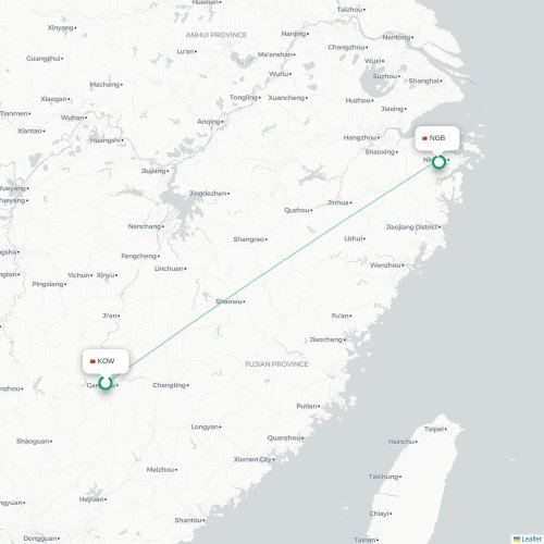 Mapa lotu bezpośredniego Ganzhou – Ningbo