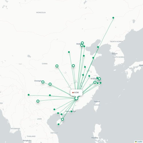 Mapa lotu bezpośredniego Ganzhou – Hangzhou