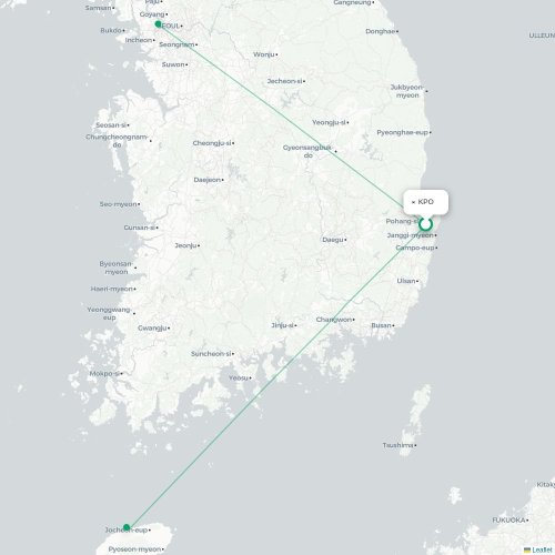 Mapa de vuelo directo Pohang - Ciudad de Jeju