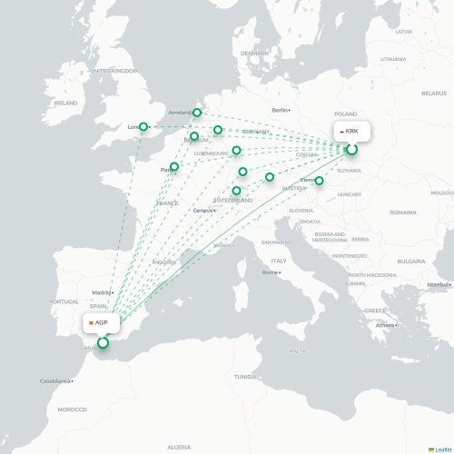 Mapa lotu bezpośredniego Kraków – Malaga