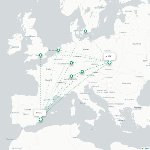 Mapa lotu bezpośredniego Kraków – Alicante