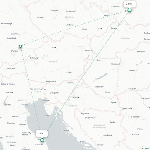 Mapa lotu bezpośredniego Kraków – Ankona
