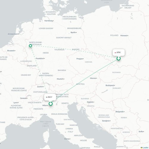 Mapa lotu bezpośredniego Kraków – Bergamo