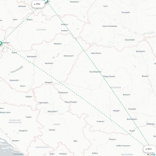 Mapa de vuelo directo Cracovia - Burgas