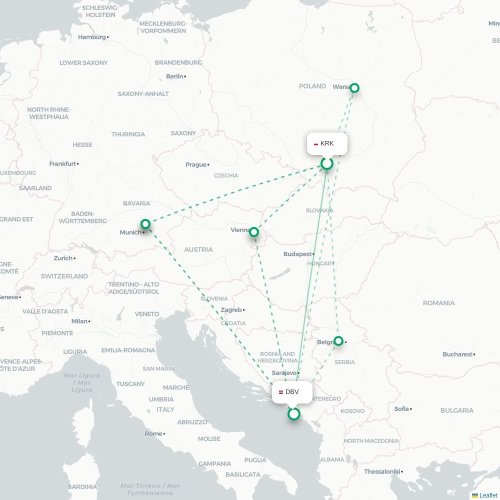 Mapa lotu bezpośredniego Kraków – Dubrownik