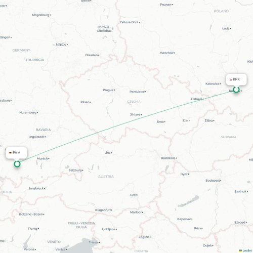 Mapa de vuelo directo Cracovia - Memmingen