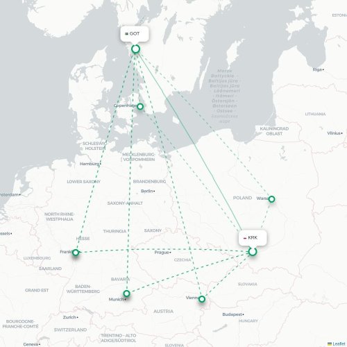 Krakow - Göteborg karta över direktflyg