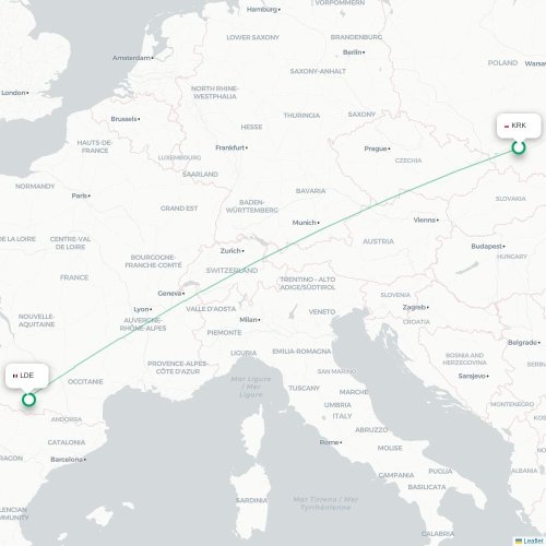 Cracovie - Lourdes carte du vol direct