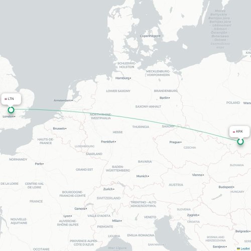 Mapa de vuelo directo Cracovia - Londres