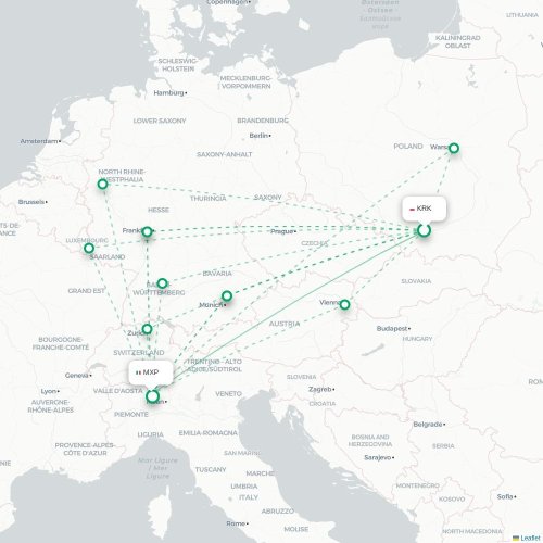 Mapa lotu bezpośredniego Kraków – Mediolan