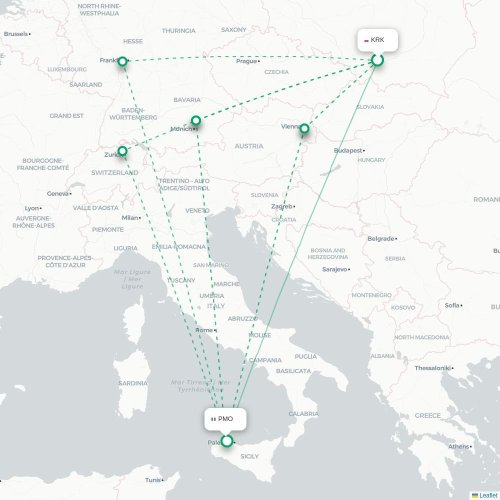 Mapa lotu bezpośredniego Kraków – Palermo