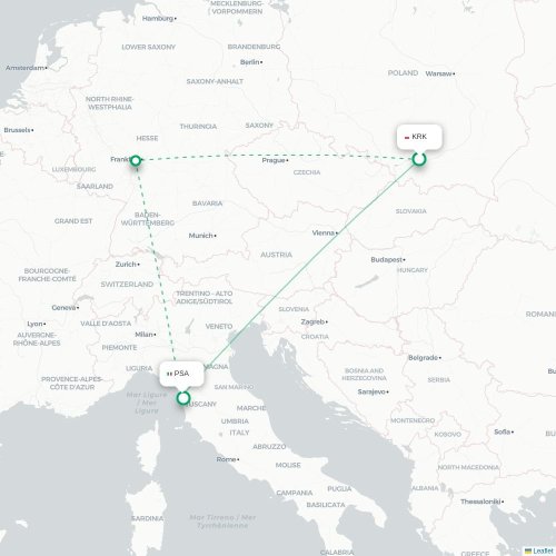 Mapa lotu bezpośredniego Kraków – Piza