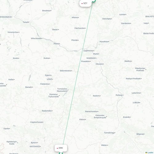 Mapa de vuelo directo Cracovia - Szymany