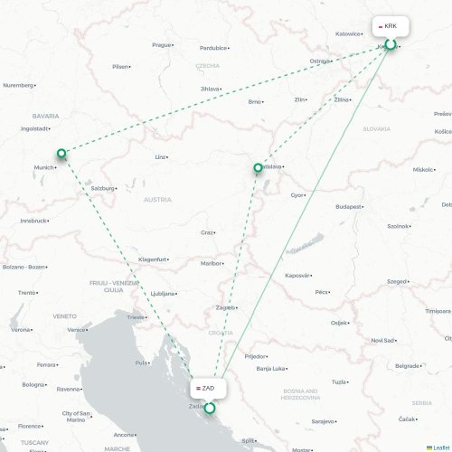 Mapa lotu bezpośredniego Kraków – Zadar