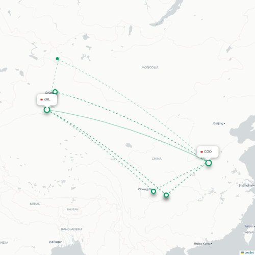 Mapa lotu bezpośredniego Bayingolin – Czengczou