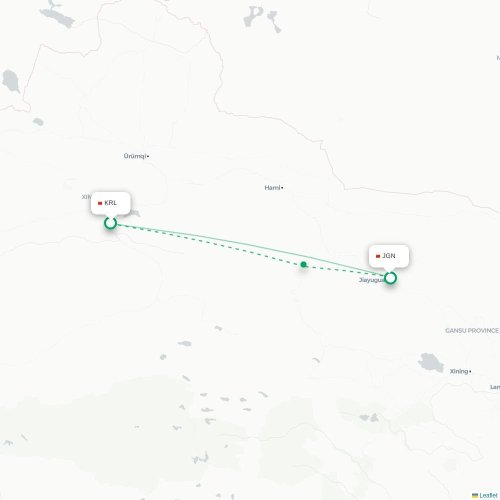 Mapa lotu bezpośredniego Bayingolin – Jiayuguan