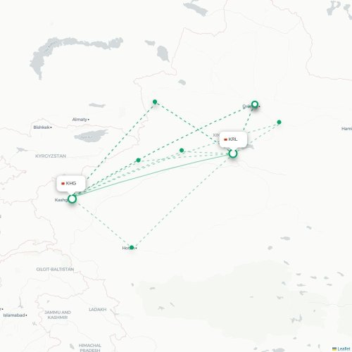 Mapa de vuelo directo Bayingolin - Kasgar