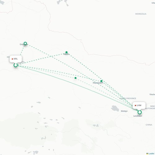 Mapa de vuelo directo Bayingolin - Lanzhou