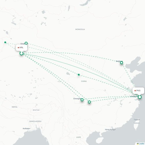 Mapa lotu bezpośredniego Bayingolin – Szanghaj