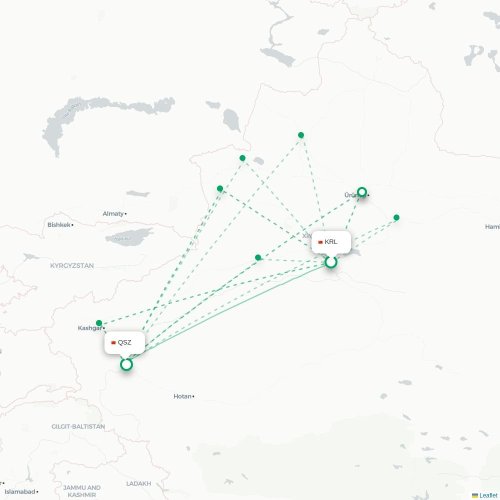 Mapa de vuelo directo Bayingolin - Kasgar