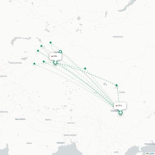 Mapa lotu bezpośredniego Bayingolin – Chengdu