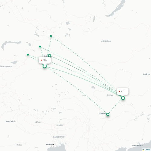 Mapa lotu bezpośredniego Bayingolin – Xi'an