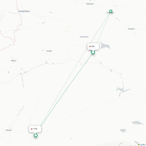 Mapa lotu bezpośredniego Bayingolin – Hoten