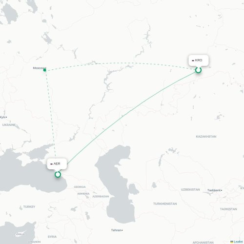 Mapa de vuelo directo Kurgán - Sochi