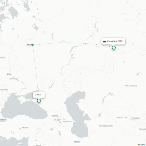 Krasnodar - Chelyabinsk karta över direktflyg