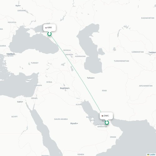 Mapa de vuelo directo Krasnodar - Dubái