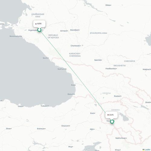 Mapa de vuelo directo Krasnodar - Ereván