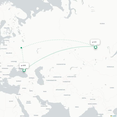 Mapa de vuelo directo Krasnodar - Krasnoyarsk