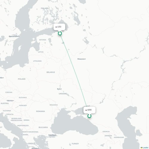Mapa de vuelo directo Krasnodar - San Petersburgo