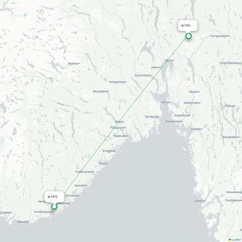 Mapa de vuelo directo Kristiansand - Oslo