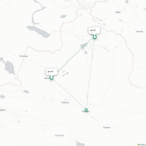 Mapa lotu bezpośredniego Karamay – Altay