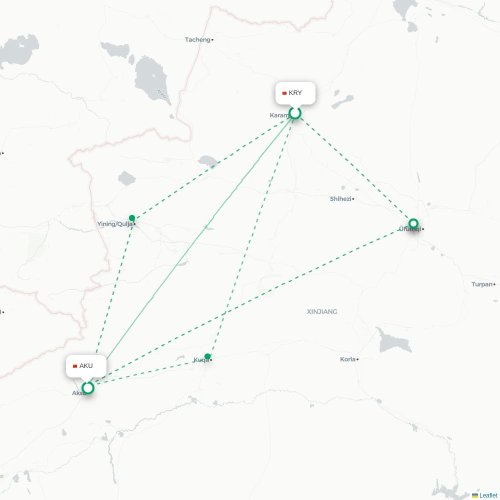 Mapa de vuelo directo Karamay - Aksu