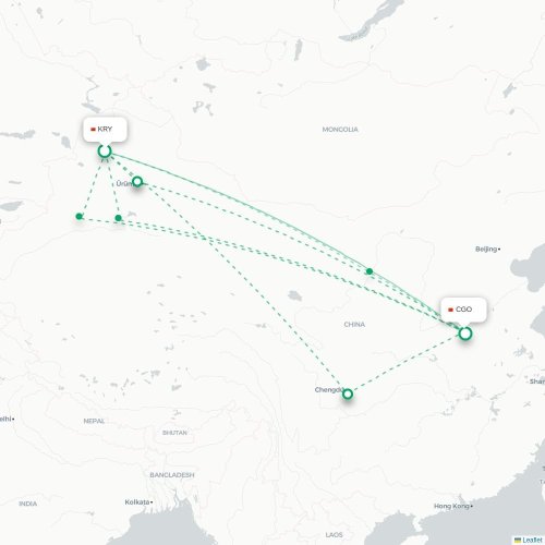 Mapa lotu bezpośredniego Karamay – Czengczou