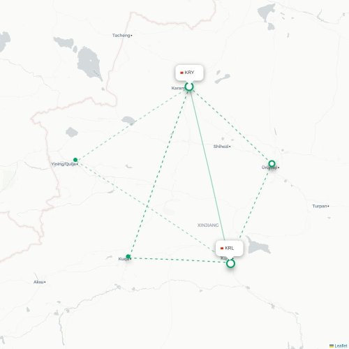 Mapa lotu bezpośredniego Karamay – Bayingolin