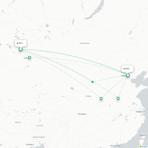 Mapa lotu bezpośredniego Karamay – Pekin